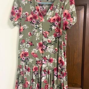 Forever 21 Olive Floral Midi Dress